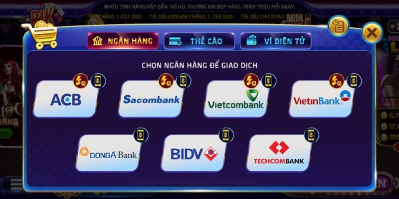 Một vài ngân hàng nạp tiền RIK88